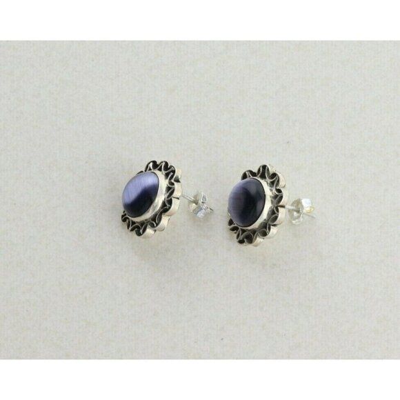 Sterling Silver Created Cats Eye Earrings Stud Post Earrings - Picture 7 of 8